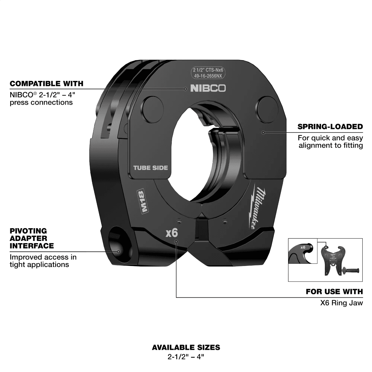 Milwaukee Tool 2-1/2 Inch - 4 Inch NIBCO&reg; Press Ring Kit for M18 FORCE LOGIC Long Throw Press Tool