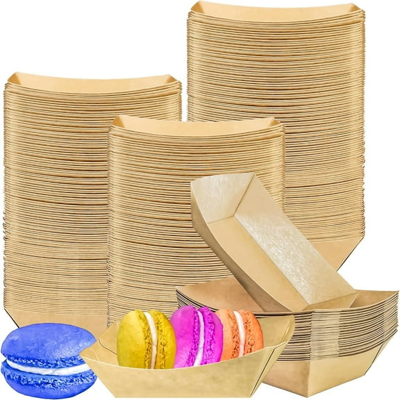 150 Pack 1/4Lb Paper Food Boat Trays Disposable Small Paper Boats Plates Containers, 0.25Lb Mini Kraft Food Serving Boat Tray Baskets for Snack Fries Dessert Popcorn BBQ Sauce Tacos Nacho
