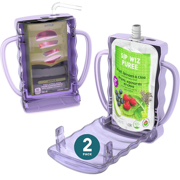 Baby Pouch Holder No Squeeze Pouch Food Pouches & Juice Box Holder - Anti-Squeeze Yogurt Pouch Reusable Toddler Essentials 2 Pack(purple)
