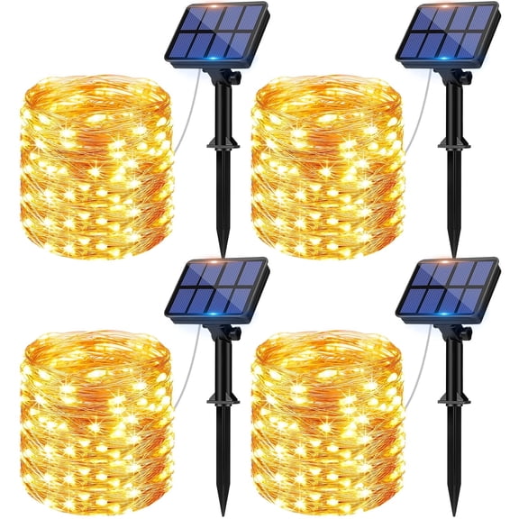 4 Pack 120 LED Solar Fairy Lights Outdoor, 40FT Solar Twinkle Lights Outdoor Waterproof, 8 Modes Solar String Lights for Tree Garden Balcony Patio Yard Wedding Party, 2700K Warm White