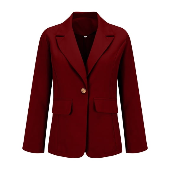 Tiqkatyck Womens Blazer on Sale, Women's Casual Open Front Long Sleeve Lapel Collar Button Work Business Jacket Suit Jacket Women, Burgundy Blazers for Women XXXL