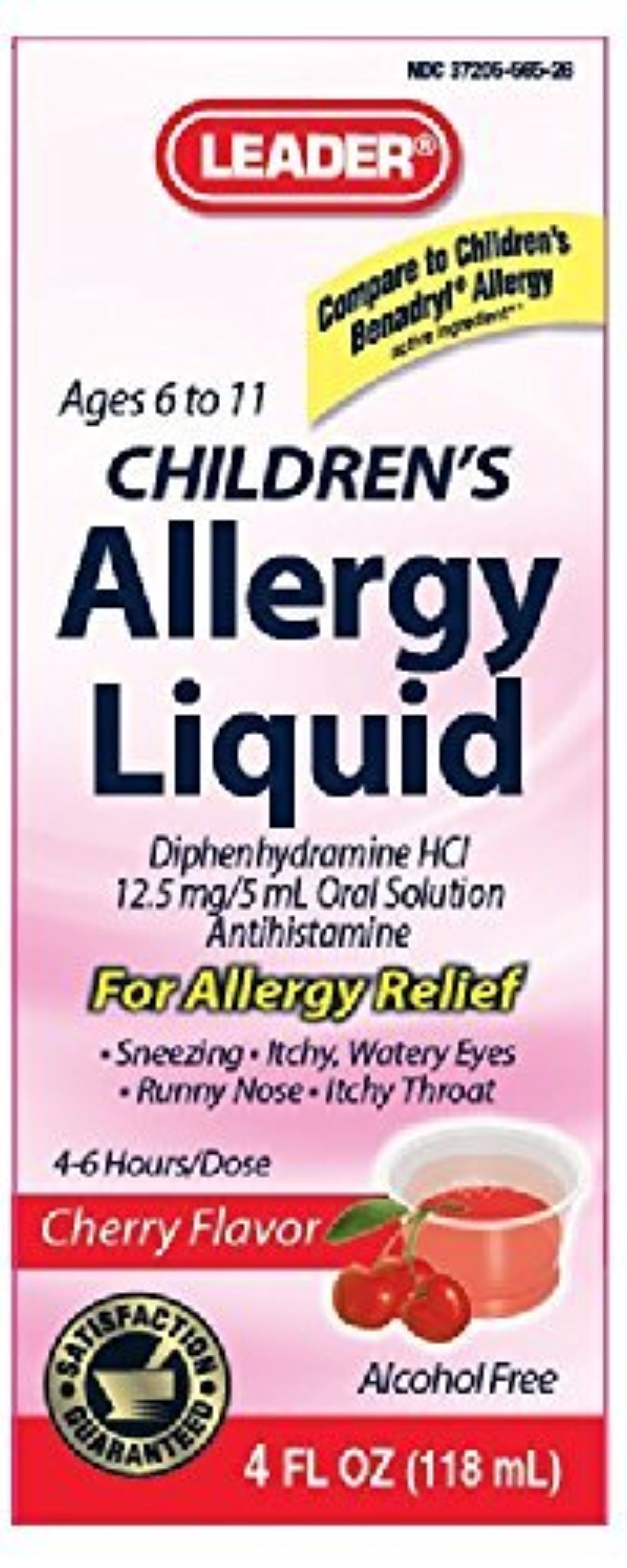 Leader Children's Allergy Relief, Cherry Flavored, AlcoholFree, 4 Fl Oz