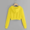 thumbnail image 4 of Women's Solid Color Drawstring Hooded Crop Sweatshirt with Pocket, Long Sleeve Casual Fashion Top for Daily Wear, Travel, Home, Vacation, Streetwear, Loungewear Yellow S, 4 of 4
