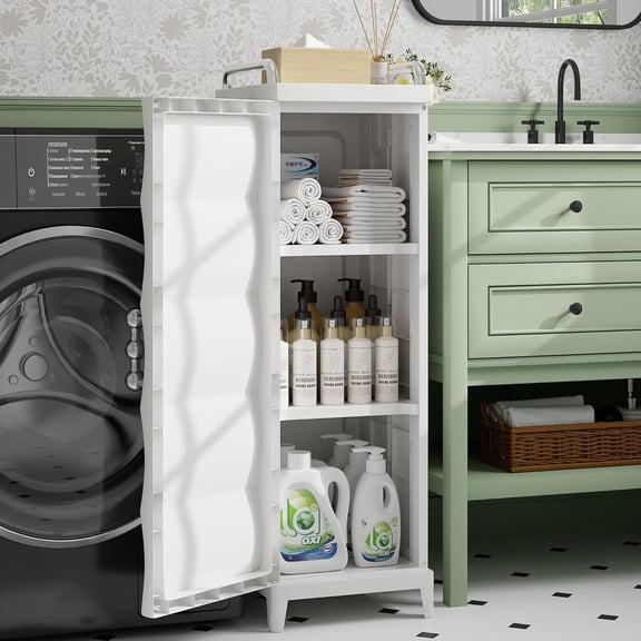 Narrow Storage Cabinet with Door, Slim Bathroom Storage Cabinet with Adjustable Shelves, for Small Spaces, Bathroom, Kitchen, Laundry, 29.7” H, White