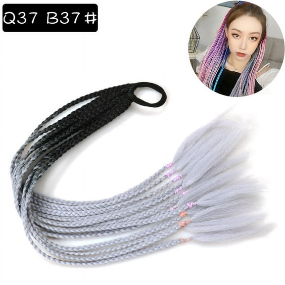 Xiao Hua 2Pcs Colored Braided Ponytail Hair Extensions Accessories Braids Hair Extensions With Rubber Bands Synthetic Hairpieces for Women Crazy Hair Day Accessories，Black to Silver Gray