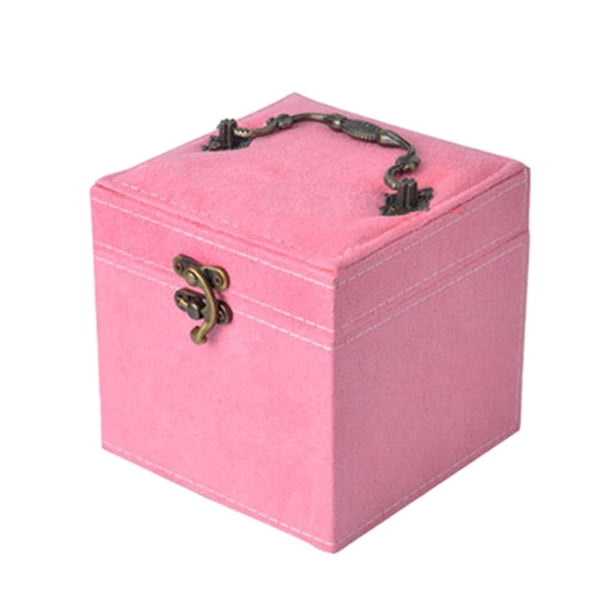 Caja de almacenamiento de joyas de terciopelo portátil, expositor de anillos, estuche organizador Rosado