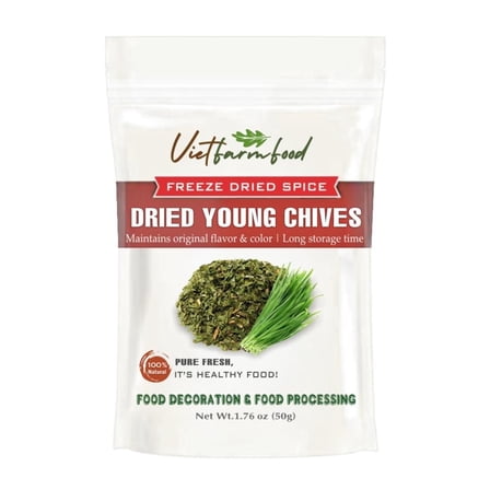 DRIED YOUNG CHIVES 1.76 Oz (50g) VIETFARMFOOD: Pure, natural freeze-dried spice made from real vegetables and fruits - perfect for enhancing every meal, from cooking, baking, salads, soups, sauces