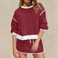 thumbnail image 3 of Bloomae Womens Sweatsuits 2 Piece Set Long Sleeve Crewneck Sweatshirts Drawstring High Waisted Skort Skirts Tennis Running Tracksuits Trendy Cozy Lounge Shorts Sets Wine S, 3 of 9