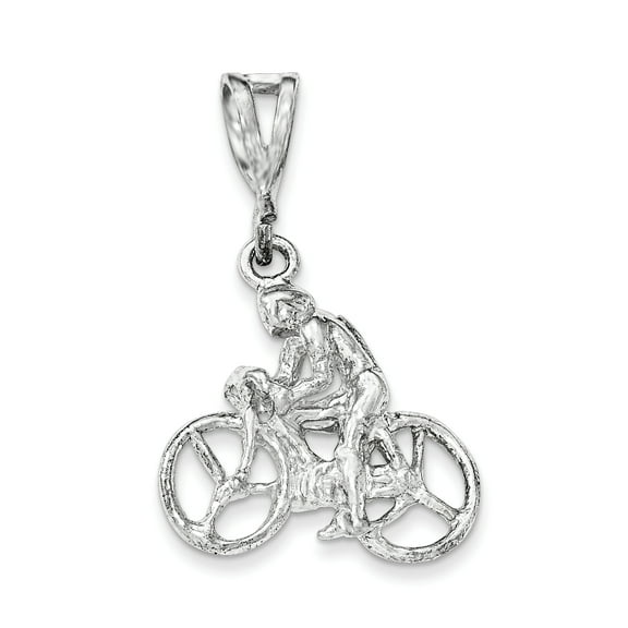 Sterling Silver Polished Figure on Bicycle Pendant