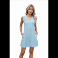 thumbnail image 2 of Vestido de Mujer de Color Liso, Sin Mangas, con Escote en V y Bolsillos, Azul , Talla S, 2 of 10