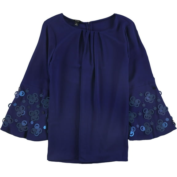 Alfani Womens Applique Bell Sleeve Tunic Blouse, Blue, X-Large