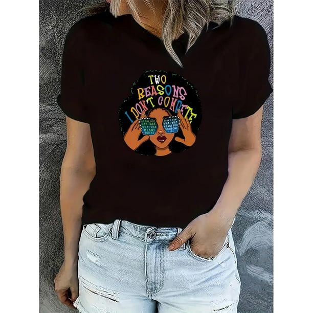 Women's Fashionable Round Neck Short Sleeve T-Shirt with Colorful English Letter Print, Casual Sporty Summer Top, Comfortable Polyester Blend - Machine Washable, Leisure Style, ALL/Global/All
