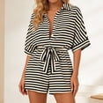 thumbnail image 6 of ClodeEU Women's Striped Notch Collar Button 3/4 Sleeve Romper with Belt,Casual Jumpsuit Shorts Gray,Womens Plus S, 6 of 6