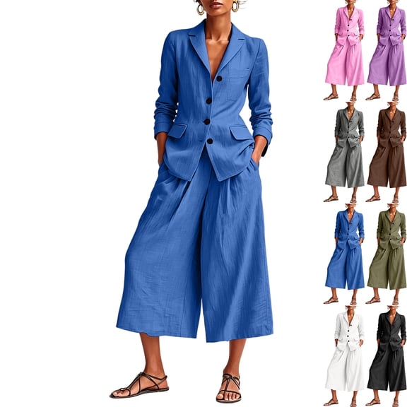Two Piece Outfit Sets for Women Floral Embroidered: V-Neck 3/4 Sleeve Top Wide Leg Pants, Boho Casual Outfit