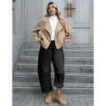 thumbnail image 2 of PUWEI Women's Fleece Lined Barrel Leg Pants High Waist Wide Leg Joggers Soft Lounge Pants with Pockets, 2 of 7