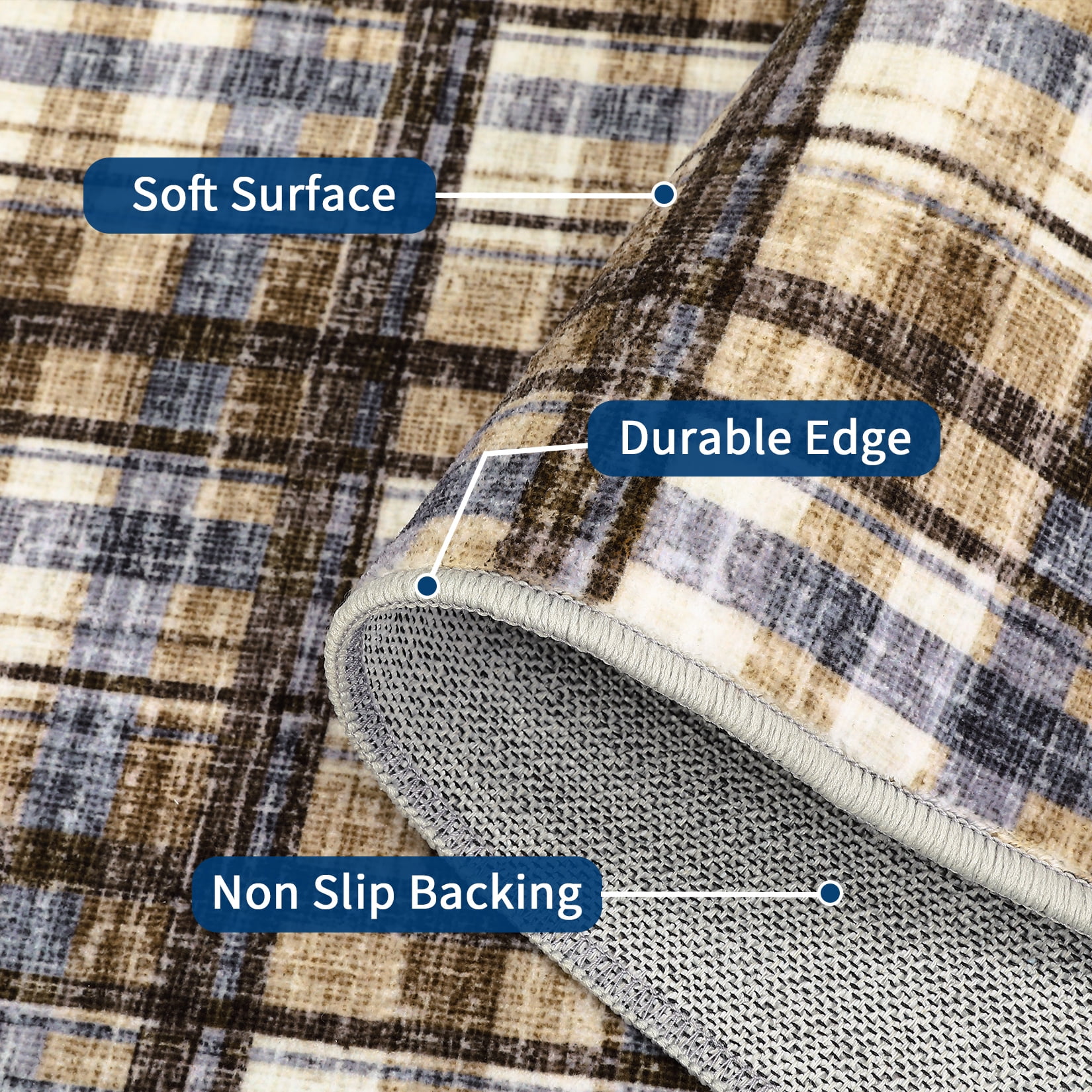 Garvee 10x13 Geometric Striped Area Rug Living Room Rug, Machine Washable Plaid Rugs With Non-Slip Backing Low Pile Stain Resistant Indoor Carpet for Bedroom Dining Room Home Office, Camel