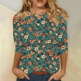 thumbnail image 2 of CYMMPU Shirts Floral Printed 3/4 Length Sleeve Crewneck Dressy Tunic Tops Basic Tees Casual Business Work Blouses Summer Fall 2025 Clothes for Women Multicolor XL, 2 of 5
