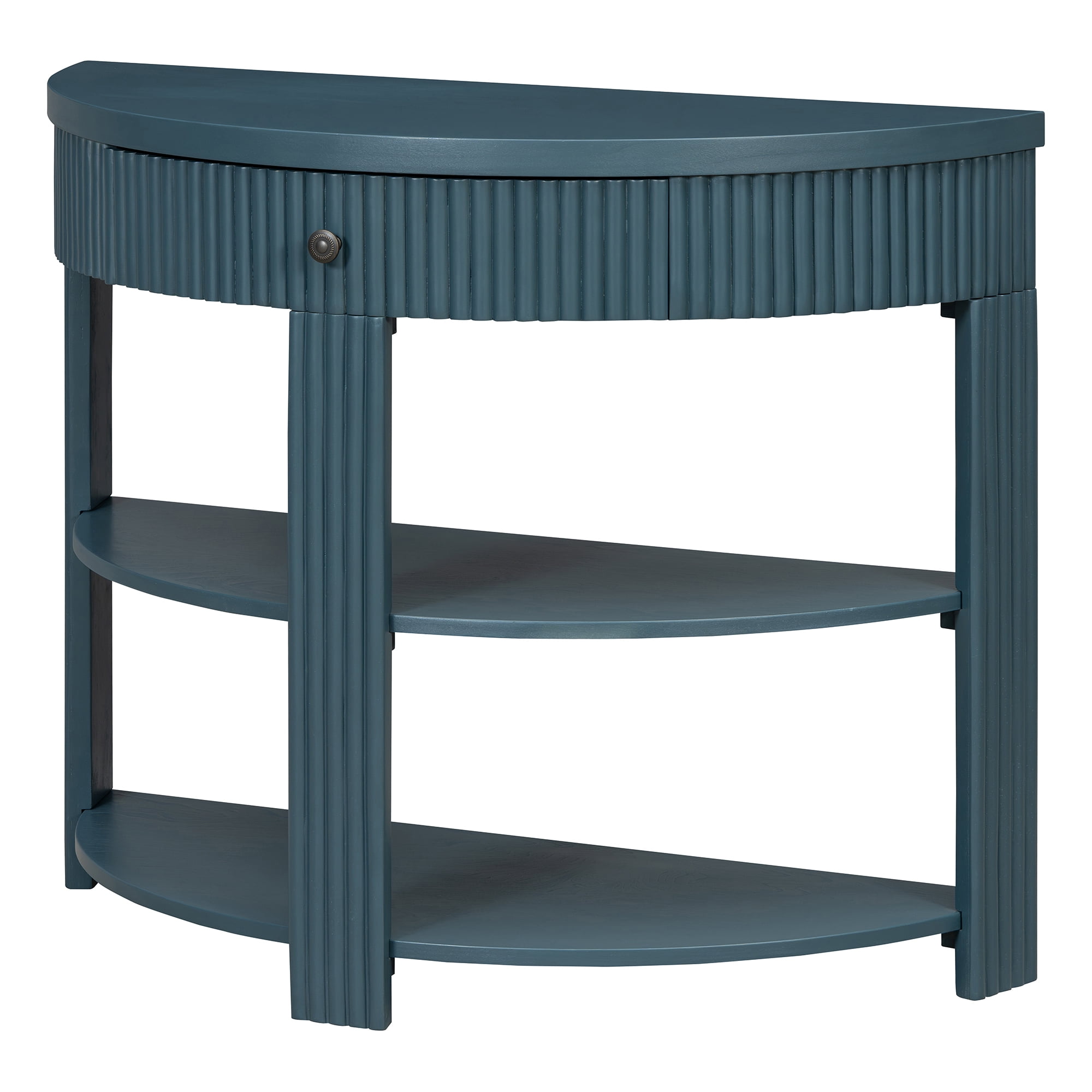 Euroco 3-Tier Half Moon Console Table with 1-Drawer, Fluted Entryway Table with Open Storage Shelves for Living Room, Hallway, Foyer,Navy