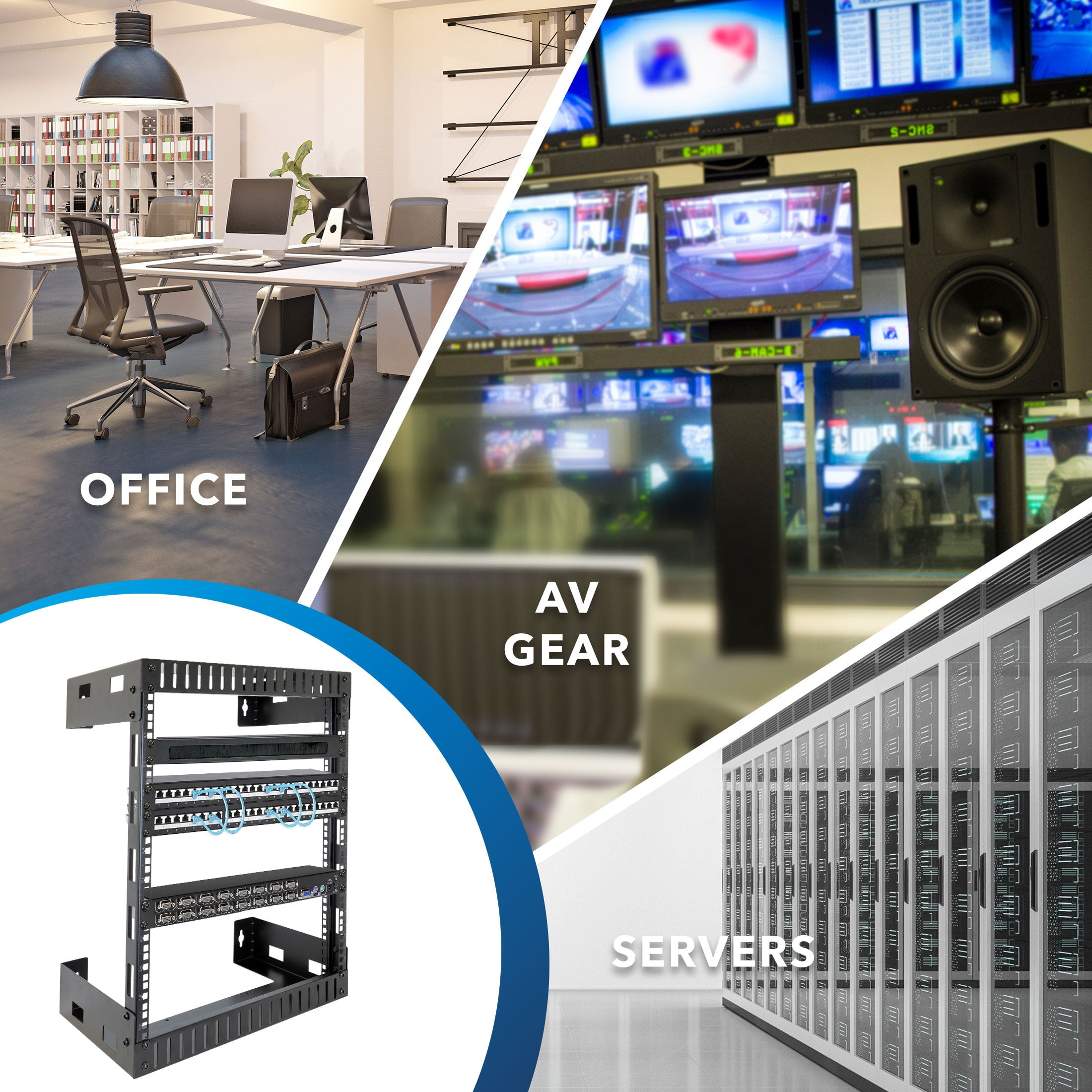 Mount-It! 12U Black Steel Open Frame Wall Rack for Servers and AV Equipment