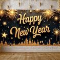 thumbnail image 5 of Golden Happy New Year Banner Fireworks Festive Backdrop Stars Sparkling Holiday Background for New Year Party Holiday Celebration Indoor Decoration, 5 of 9