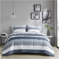 thumbnail image 2 of JERFIT King Size Comforter Set Blue Grey, 7-Piece Bed in a Bag with Sheets, Stripe Pattern, Microfiber, Hypoallergenic, Antimicrobial, 2 of 10