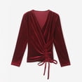 thumbnail image 4 of Qulqfy Women Tops Trendy Red Velvet Long Sleeve Plus Size Shirts Elegant Tie Side V Neck Blouses Spring Tops for Women M, 4 of 6