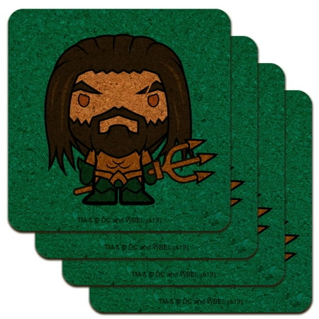 

Aquaman Movie Cute Chibi Character Low Profile Novelty Cork Coaster Set