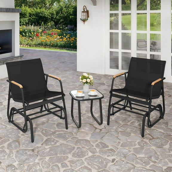 Uforic 3-Piece Patio Bistro Set, Outdoor Textilene Glider Chair Set with Coffee Table, Black