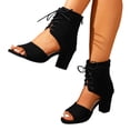 thumbnail image 4 of ZACPNCV Women's Plus Size Peep Toe Ankle Bootie Sandals Lace Up Back Zipper Block Heel Comfort Casual Spring, 4 of 7
