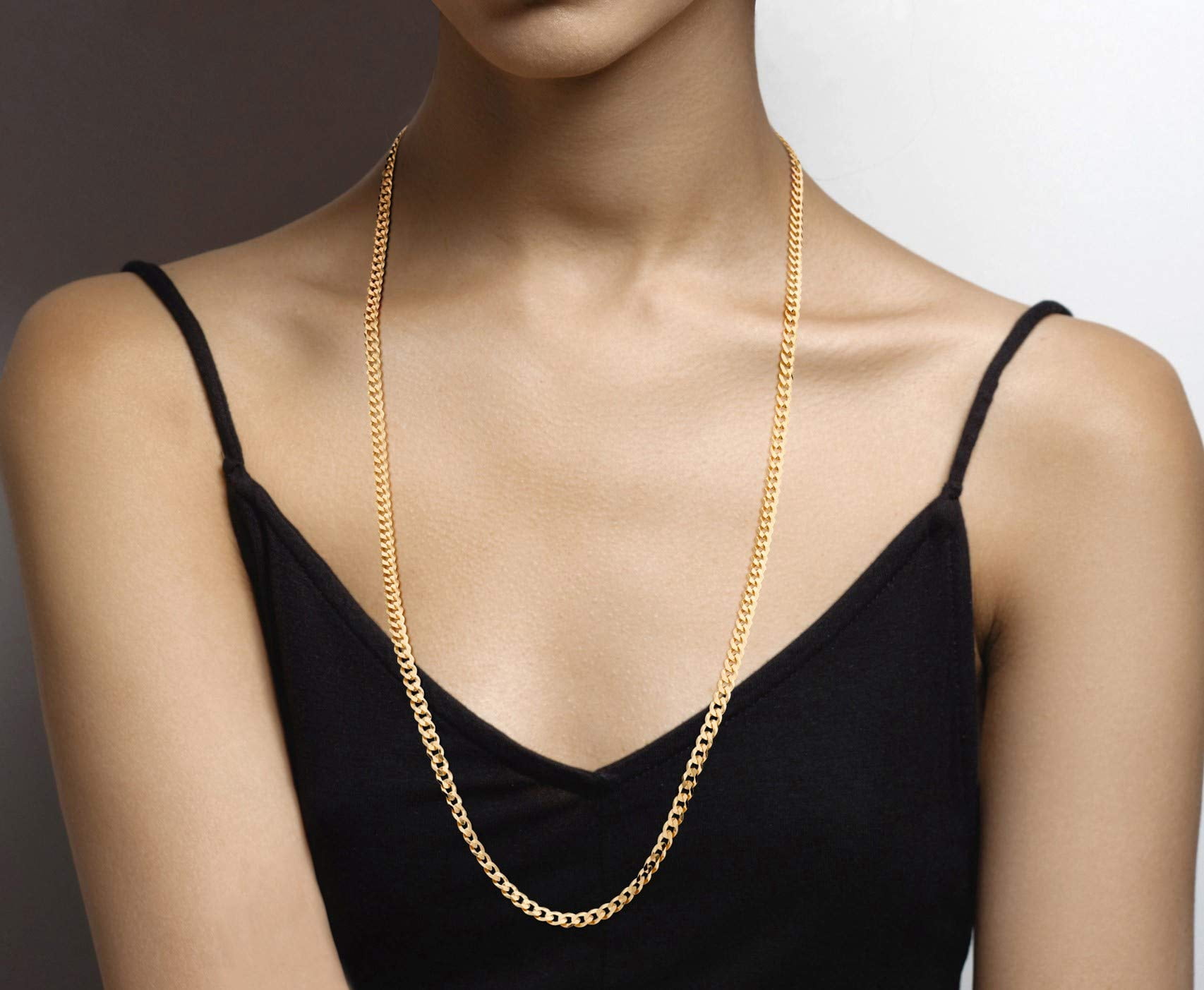 Miabella Solid 18K Gold Over 925 Sterling Silver Italian 5mm Diamond-Cut Cuban Link Curb Chain Necklace for Women Men, Made in Italy (30 Inches)