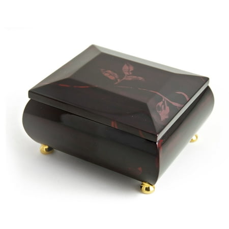 Stunning Burgundy Beveled Top Music Jewelry Box With Artistic Floral Motif - (Best Way To Store Passwords Offline)