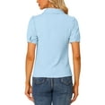 thumbnail image 3 of INSPIRE CHIC Women's Collared Top Peter Pan Collar Short Sleeve Button Front Shirts M Light Blue, 3 of 6