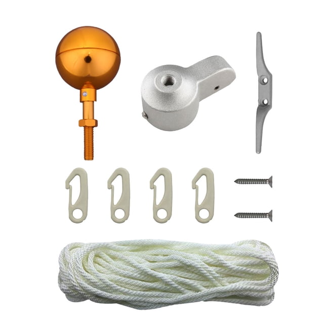 MasteelfCA 1 Set/10 Pcs Outdoor Flagpole Ornament Tool Kit Flagpole Ball Flag Pole Halyard Snap Hook Clip Hanging Rope Flagpole Accessories for Outdoor