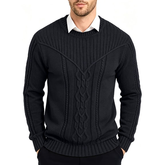 Colsmile Men's Cable Knit Crewneck Sweater, Casual Long Sleeve Pullover for Fall Winter