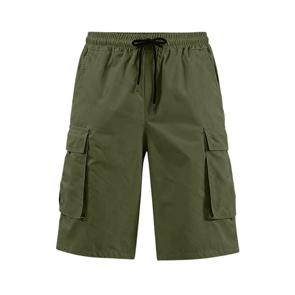 Nestiefly Cargo Shorts for Men Summer Work Hiking Pants Elastic Waist Knee Length Big and Tall Bermuda Shorts with Pockets Army Green L