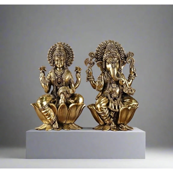 Brass Lakshmi Ganesh Idol – Handcrafted Miniature for Home Temple, Office Decor & Auspicious Gifting