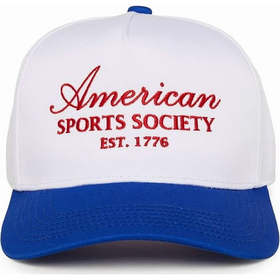 American Sports Society Hat Embroidered Trucker Cap, Patriotic Adjustable Snapback Hat for Men and Women, Retro USA Baseball Cap for 4th of July or Everyday Wear