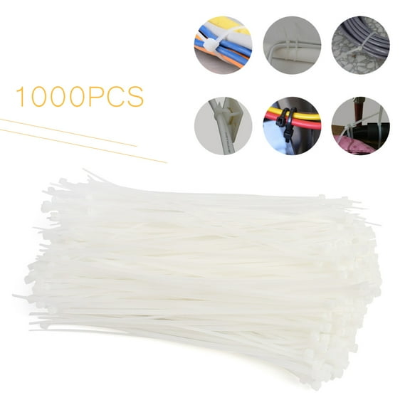 BFY 1000 PCS Pack 8 inch White Network Cable Cord Wire Tie Strap 50 Lbs Zip Nylon