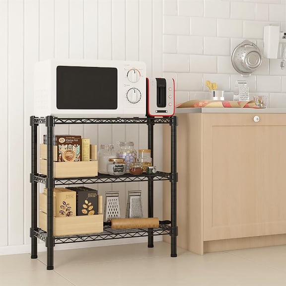 Xilee 3-Shelf Adjustable Heavy Duty Storage Shelves,14" Wx24Dx35 H Metal Organizer Wire Rack for Laundry Bathroom Kitchen Pantry Closet Garage Shelving Black