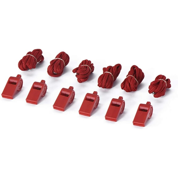 American Whistle Corporation Personal Safety Plastic Whistles with Nylon Lanyards Pack of 6 - Red