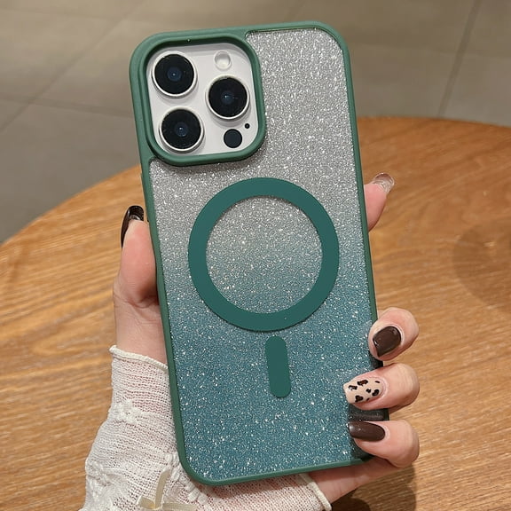 Compatible with iPhone 14 Pro Max Case, Gradient Glitter Phone Case [Compatible with Mag-safe] Sparkly Shinny Bling Glitter Shockproof TPU Bumper Anti-fall Case Girl Women Boy Men,Darkgreen