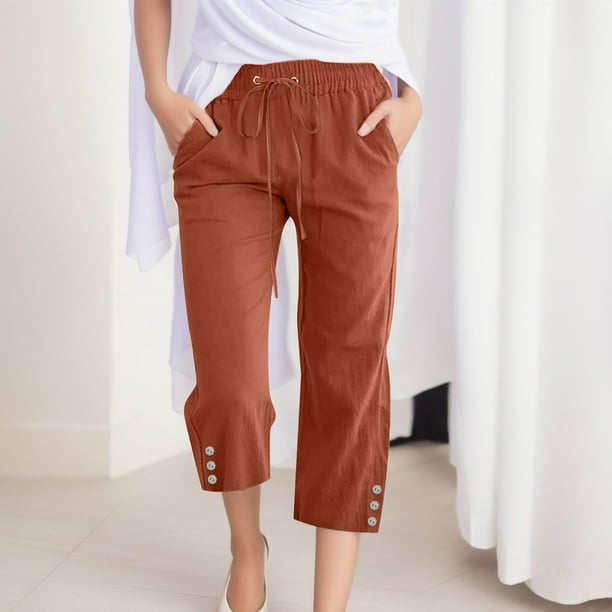 WILLBEST Pantalones Casuales para Mujer, con Botones, Pierna Ancha, Bolsillos, Ligeros, Cintura Alta, Ajustables, con Nudo, Corte Holgado. Extra Grande