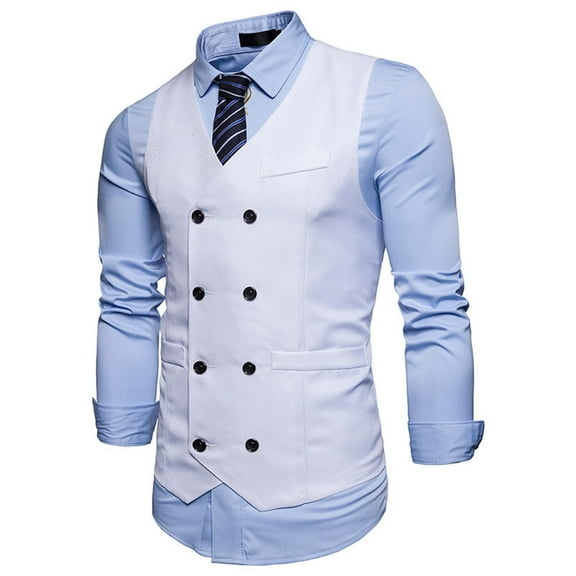 Xysaqa Men's Double Breasted Suit Vests, Slim Fit Formal Dress Waistcoat Pocket Casual Business Suit Vest Tuxedo M-XXL