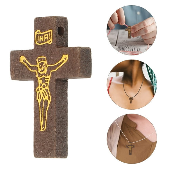 UNOMOR 10Set Charm Pendants Cross Jewelry Charms Wood Decoration for Friends