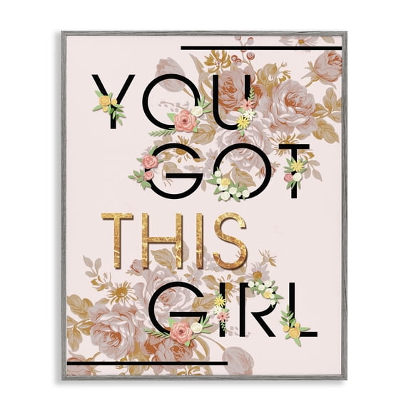 Stupell Industries Shabby Chic You Got This Girl Floral Glam Gray Framed Giclee Art, 16 x 20, by Ziwei Li