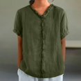 thumbnail image 2 of T Shirts For Women Womens Tops Cotton Linen Short Sleeve Shirts Summer Loose Casual V Neck Blouse Beach Tops, 2 of 4
