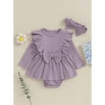 thumbnail image 2 of Bagilaanoe Newborn Baby Girl Rompers Dress Long Sleeve Bodysuit + Headband 3M 6M 9M 12M 18M Infant Fall A-line Dress, 2 of 9