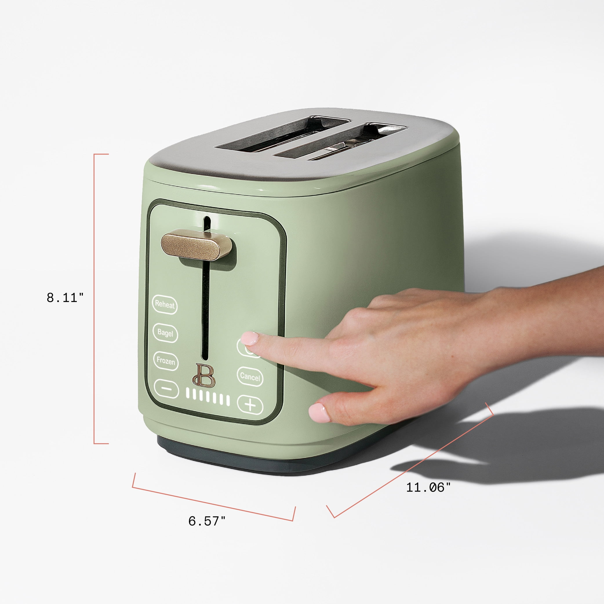 Beautiful 2 Slice Toaster with Touch-Activated Display, Sage Green by Drew Barrymore