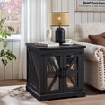 thumbnail image 4 of Joaxswe Farmhouse End Table Set of 2 with Charger, 24" Square Nightstand with Glass Barn Door, Modern Side Table for Office, Classic Black, 4 of 7