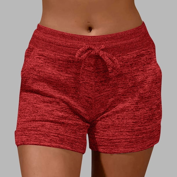 MKLEKYY Pantalones Cortos de Mezclilla para Mujer, Moda Informal, Lisos, Deportivos, con Bolsillo y Cordón, Suaves, Cómodos y Sueltos, para Yoga